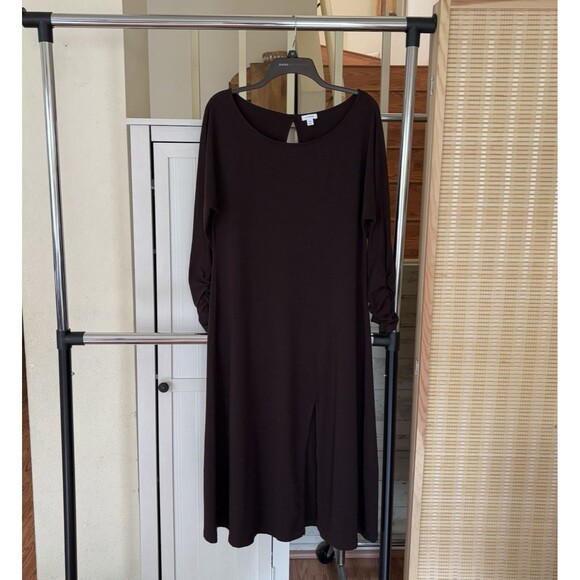 CUYANA Dolman Sleeve Midi Dress Medium Organic Pima Cotton Lagenlook Ruched Cuff - Picture 7 of 15